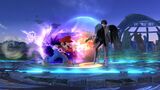 Bayonetta utilizza il Sabbat temporale (in alto) e la Forma Pipistrello (in basso) in Super Smash Bros. for Wii U.
