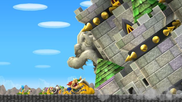 File:NSMBW Bowser's Castle Falling Over.png