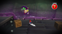 Mario combatte contro Boss Kamek nella missione Pericolo! Nave Spettrale Magica!.