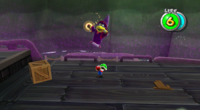 Mario combatte contro Boss Kamek nella missione Nave Spettrale Magica.