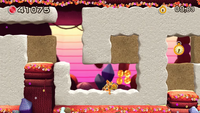 Uno Yoshi talpa nei livelli Grotta Fonteretro (in alto) e Dedalo pieno di paletti (in basso).