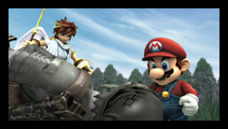Mario e Pit dopo aver sconfitto Yoshi e Link.