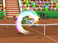 Bowser Junior utilizza il Pennello Magico in Mario Power Tennis per GameCube.