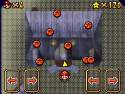Le Monete rosse sulla mappa del touch screen in Super Mario 64 DS.