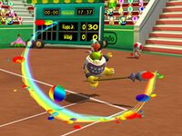 Bowser Junior utilizza il Pennello Magico in Mario Power Tennis per GameCube.